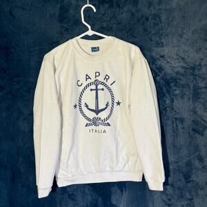 Vintage 1980s Capri Italia White Casual Crew Neck Pull Over Sweater Womans M